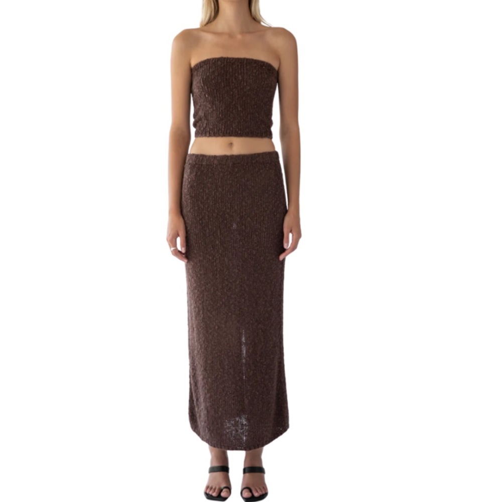 Trois The Label Kendall Brown Knit Slit Sweater Skirt — image 3 of 8